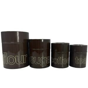 Vintage 70s Made in Japan Brown Canister Set Flour Sugar Coffee Tea 4 Pc